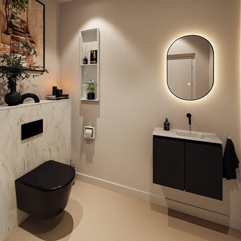 MONDIAZ TURE-DLUX meuble WC 60 cm Urban. EDEN vasque Opalo position droite. Sans trou de robinet. SW1104163