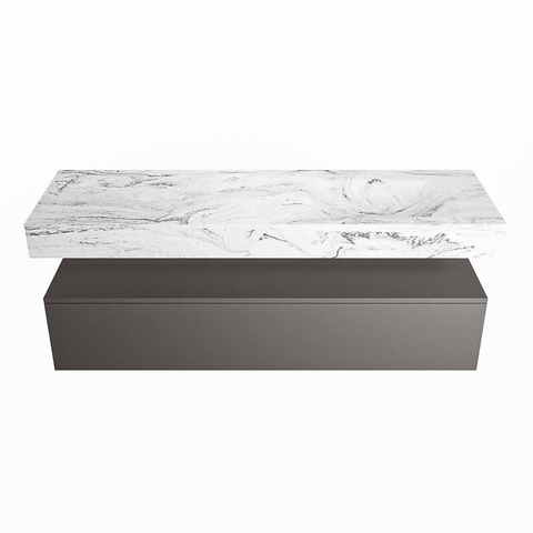 Mondiaz ALAN-DLUX Ensemble de meuble - 150cm - meuble Dark grey mat - 1 tiroir - Lavabo Cloud Glace suspendu - vasque Droite - 0 trous de robinet SW805521