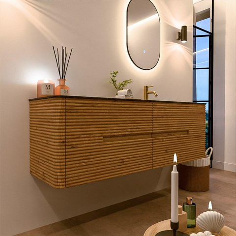 Mondiaz CIRO-DLUX Badkamermeubelset - 150x45x50cm - Solid surface wastafel Lava - 1 wasbak Rechts - 1 kraangat - 4 lades - Oak SW1531113