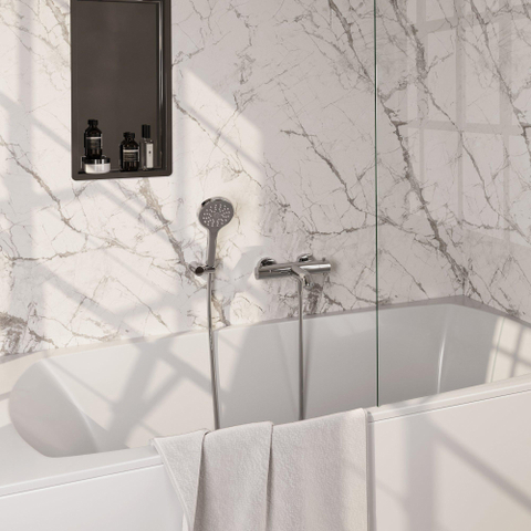 Robinet de baignoire Brauer Chrome Edition - ensemble de douche - douchette ronde 3 positions - bouton lisse - chrome SW1164586