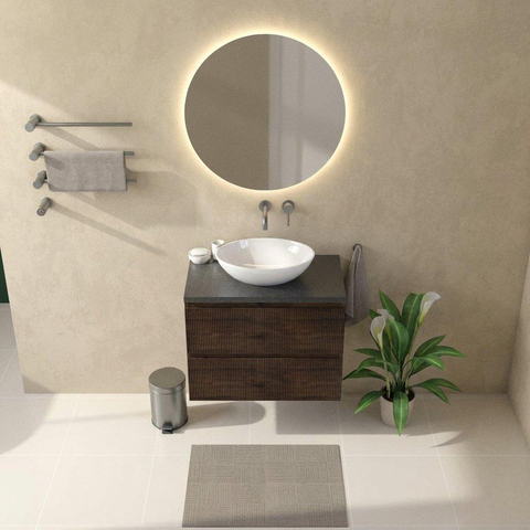Saniclass Holz Atelier Badkamermeubelset - 80x45x63cm - Noche basalten wastafelblad gepolijst (zwart) - zonder kraangat - 2 lades - mat eiken charcoal (hout) SW1478538