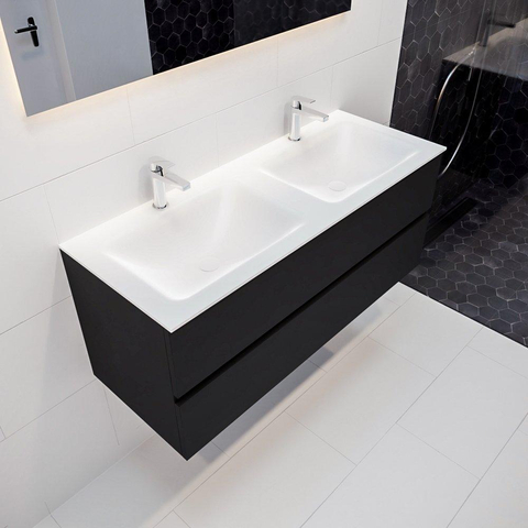 MONDIAZ VICA Ensemble de meuble salle de bain - 120cm - 2 tiroirs - lavabo Cloud double - 2 trous de robinet - solid surface urban SW410205