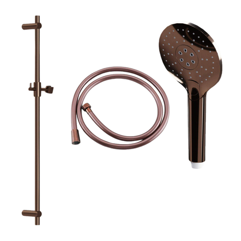 Fortifura Calvi glijstangset - met ronde handdouche - gladde doucheslang - PVD - geborsteld koper SW1159285