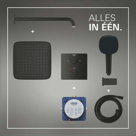 Grohe Precision Showerset - compleet - handdouche diameter 11cm - 2 straalsoorten - hoofddouche 25x25cm - inbouw douchekraan thermostatisch - vierkant - met omstel - matte black (mat zwart) SW1126884