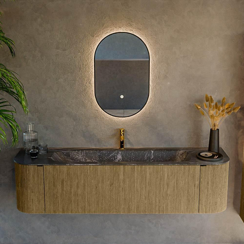 Mondiaz KURVE-DLUX Ensemble meuble de salle de bains - 170x46x40cm - 1 tiroir - 2 portes - lavabo solid surface - milieu - 1 trou de robinet - Dusk SW1415280