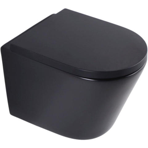QeramiQ Dely Toiletset - 36.3x51.7cm - diepspoel - rimless - Geberit UP720 inbouwreservoir - softclose toilet zitting - 35mm - gunmetal bedieningsplaat - rechthoekige knoppen - mat zwart SW1427983