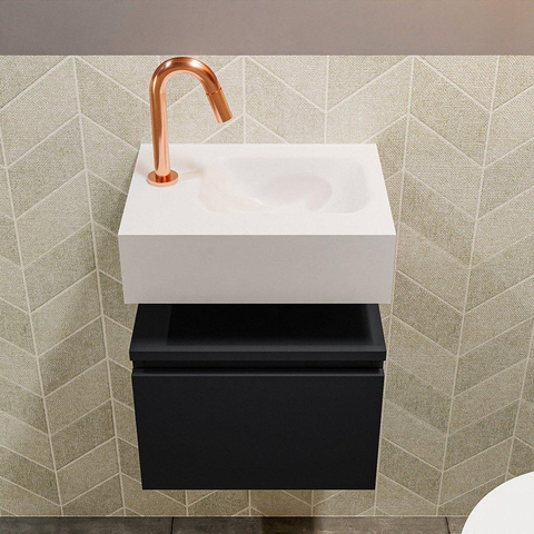 MONDIAZ ANDOR Toiletmeubel 40x30x30cm met 1 kraangaten 1 lades urban mat Wastafel Lex rechts Solid Surface Wit SW473942