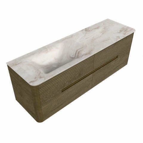 Mondiaz CIRO-DLUX Meuble de salle de bains - 150x45x50cm - Plan-vasque solid surface Frappe - 1 lavabo à gauche - sans trous de robinetterie - 4 tiroirs - Dusk SW1532873