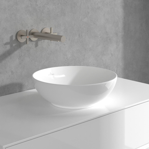 Villeroy & Boch Loop & Friends wastafeluitloop set - met kruisgreep - wandmontage - Brushed Nickel (rvs) SW974329