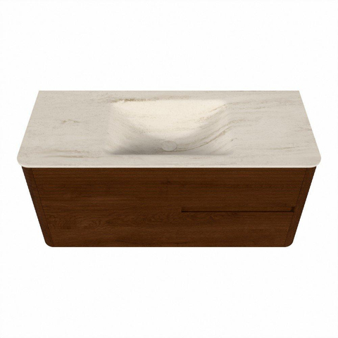 Mondiaz CIRO-DLUX Badkamermeubelset - 110x45x50cm - Solid surface wastafel Meli - 1 wasbak Midden - 1 kraangat - 2 lades - Ruby SW1531765