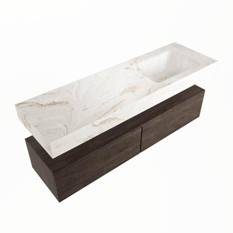 Mondiaz ALAN-DLUX Ensemble de meuble de salle de bains - 150x46cm - 2 tiroirs - lavabo suspendu - 1 trou de robinet - 2 à droite - Dark brown (chêne foncé) SW1413196