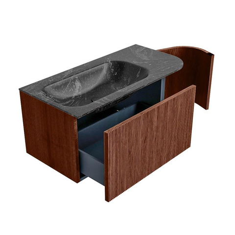 Mondiaz KURVE-DLUX Ensemble de meuble de salle de bains - 95x46x40cm - 1 tiroir - 1 porte - vasque solid surface - gauche - sans trou de robinet - Ruby SW1416074
