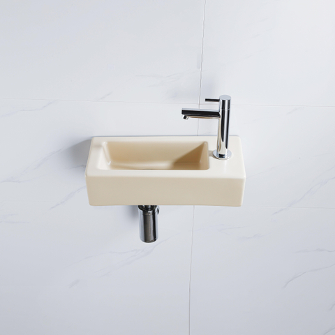 QeramiQ Fuente fonteinset – 37.5x18.5x9 cm – keramiek beige – kraangat rechts – chromen kraan SW1232725
