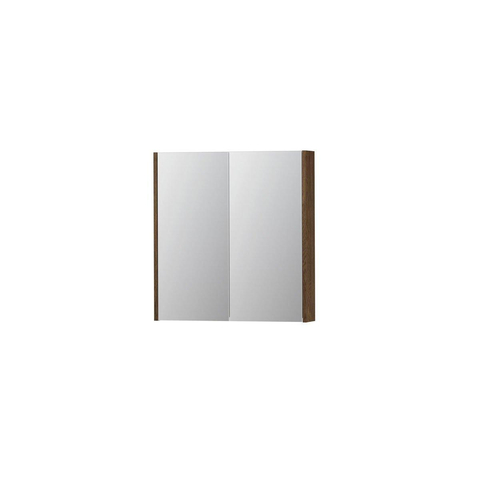 INK SPK2 Spiegelkast - 70x14x74cm - 2 deuren - dubbelzijdige Spiegel - schakelaar en stopcontact - eiken Massief eiken Chocolate SW440098