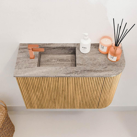 Mondiaz JOYA-DLUX 61.6cm toiletmeubel - ronding rechts kleur Oak - Wastafel FAYE positie Links 1 kraangat kleur Oza. SW1424154