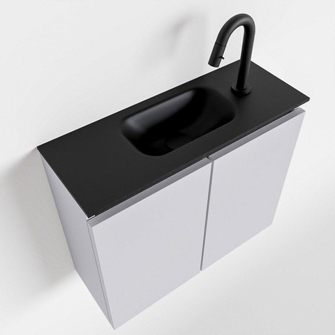 MONDIAZ TURE Toiletmeubel 60x23x50cm met 1 kraangaten 2 deuren cale mat Wastafel Eden midden Solid Surface Zwart SW475439