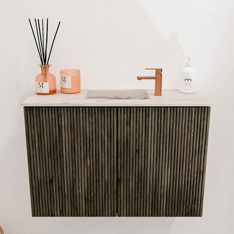 Mondiaz JOYA-DLUX 60cm meuble de salle de bains - couleur Shadow - Vasque FAYE position Milieu 1 trou de robinet couleur Nata. SW1424949