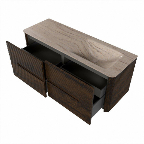 Mondiaz CIRO-DLUX Ensemble de meubles de salle de bains - 130x45x50cm - Lavabo solid surface Saba - 1 vasque à droite - 1 trou de robinet - 4 tiroirs - Noyer SW1530696