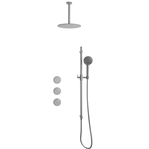 Fortifura Nebbio Ensemble de douche pluie - robinet encastré - élément encastré - barre de douche - flexible de douche en métal - douchette ronde - bras de plafond 20cm - douche de tête 30cm - inox brossé PVD SW1447119