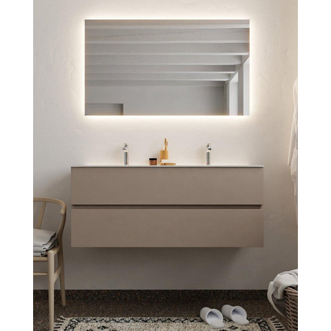 MONDIAZ VICA Ensemble de meuble salle de bain - 120cm - 2 tiroirs - lavabo Cloud double - 2 trous de robinet - solid surface smoke SW411404