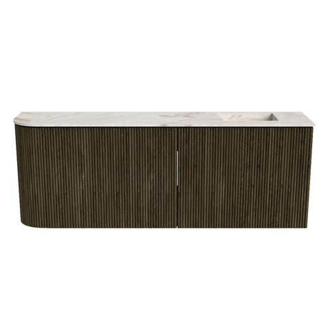Mondiaz JOYA-DLUX 111.6cm meuble de salle de bains - arrondi gauche couleur Shadow - Vasque FAYE position Droite 1 trou de robinet couleur Frappe. SW1422742