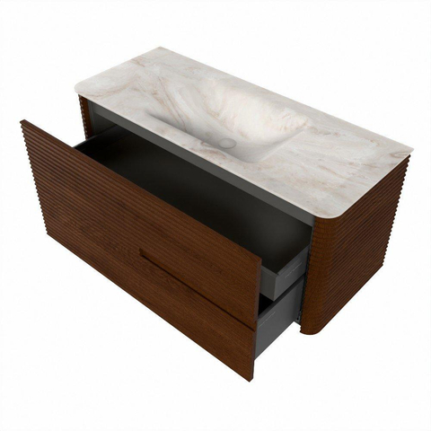 Mondiaz CIRO-DLUX Badkamermeubelset - 110x45x50cm - Solid surface wastafel Frappe - 1 wasbak Midden - zonder kraangaten - 2 lades - Ruby SW1531308