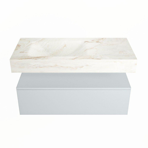 Mondiaz ALAN-DLUX Ensemble de meuble - 100cm - meuble Clay mat - 1 tiroir - Lavabo Cloud Frappe suspendu - vasque Gauche - 0 trous de robinet SW805289