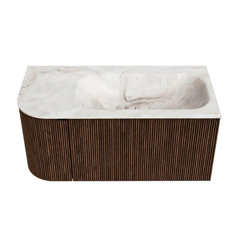 MONDIAZ KURVE-DLUX Meuble de salle de bains 95 cm avec module 25 L couleur Walnut avec 1 tiroir et 1 porte. Lavabo BIG SMALL droit 1 trou de robinet couleur Frappe. SW1137418