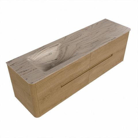 Mondiaz CIRO-DLUX Badkamermeubelset - 160x45x50cm - Solid surface wastafel Arena - 1 wasbak Links - 1 kraangat - 4 lades - Oak SW1531362