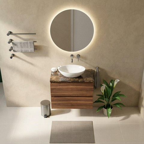 Saniclass Holz Pure Badkamermeubelset - 80x45x63cm - Noche natuurstenen topblad dark emperador - zonder kraangat - 2 lades - mat walnut pure (hout) SW1478260