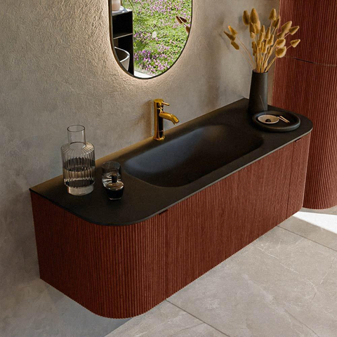Mondiaz KURVE Ensemble de meubles de salle de bains - 130x46x40cm - 1 tiroir - 2 portes - lavabo solid surface - milieu - 1 trou de robinet - Ruby SW1415418