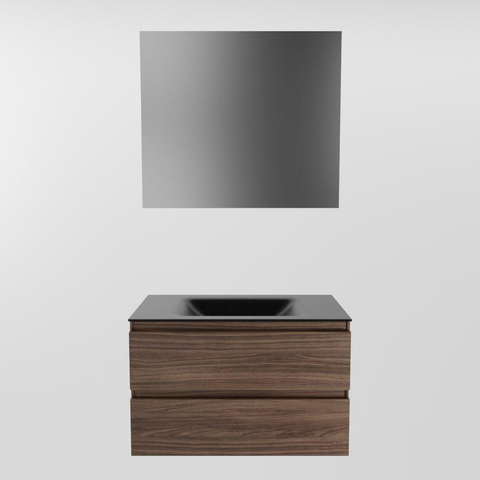 Mondiaz AIVY Ensemble de meuble - 80x45x50cm - 0 trous de robinet - 1 vasque Urban Solid surface - Centre - 2 tiroirs - avec miroir - Melamine Mocha SW892092