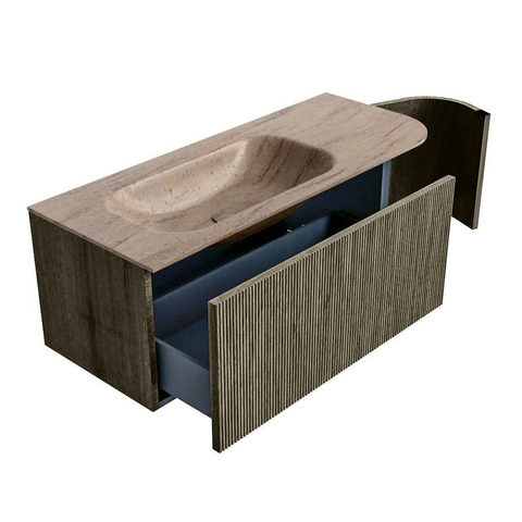 MONDIAZ KURVE-DLUX 115cm badmeubel ronding Rechts kleur Shadow met 1 lade en 1 deur. Wastafel BIG SMALL Links zonder kraangat Saba. SW1433238