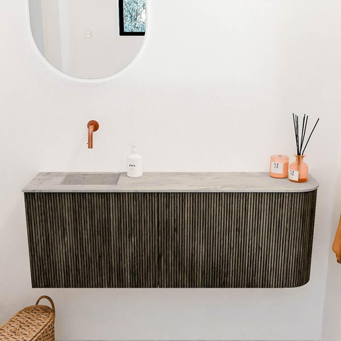 Mondiaz JOYA-DLUX 111.6cm toiletmeubel - ronding rechts kleur Shadow - Wastafel FAYE positie Links Zonder kraangat kleur Glace. SW1422818