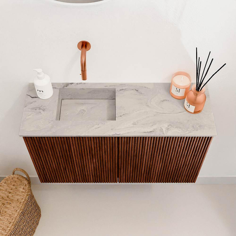 Mondiaz JOYA-DLUX 70cm meuble de salle de bains - couleur Ruby - Vasque FAYE position Gauche Sans trou de robinet couleur Glace. SW1423528