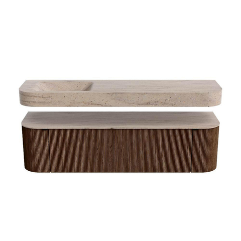MONDIAZ THOR-DLUX Meuble de salle de bains 170cm arrondi gauche + droite couleur Walnut avec 1 tiroir et 2 portes. Vasque suspendue CLOUD Gauche sans trou de robinet couleur Saba. SW1465712