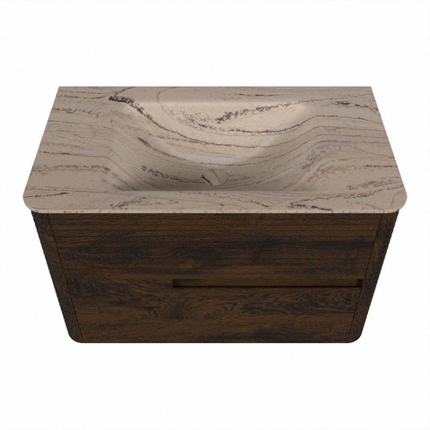 Mondiaz CIRO-DLUX Badkamermeubelset - 80x45x50cm - Solid surface wastafel Arena - 1 wasbak Midden - 1 kraangat - 2 lades - Walnut SW1530424