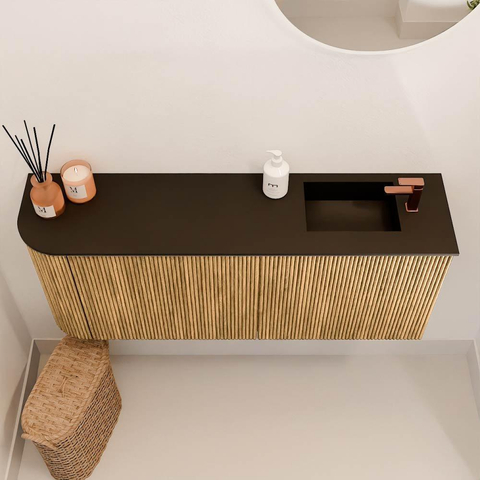 Mondiaz JOYA Meuble de toilette 101,6 cm - arrondi gauche couleur Chêne - Vasque FAYE position Droite 1 trou de robinet couleur Urban SW1421237