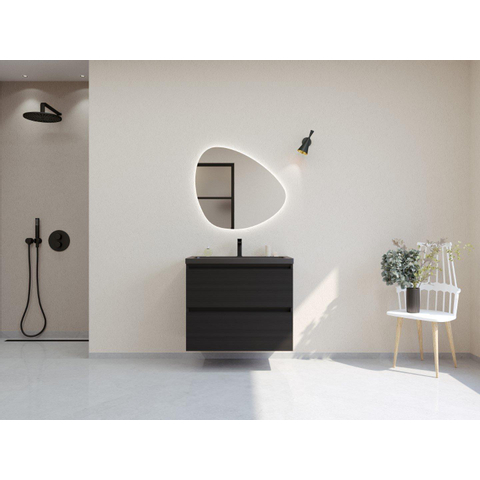 H&R Badmeubelen Infinity XXL 3D Badkamermeubelset - 80 cm - 1 keramische wasbak djazz mat zwart - 1 kraangat - 2 lades - mat zwart SW863448