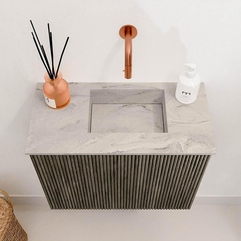 Mondiaz JOYA-DLUX 50cm toiletmeubel - kleur Shadow - Wastafel FAYE positie Rechts Zonder kraangat kleur Glace. SW1422744