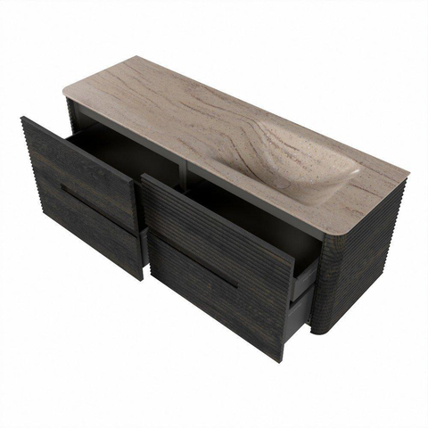 Mondiaz CIRO-DLUX Badkamermeubelset - 140x45x50cm - Solid surface wastafel Saba - 1 wasbak Rechts - 1 kraangat - 4 lades - Shadow SW1532703