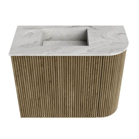 Mondiaz JOYA-DLUX 51.6cm toiletmeubel - ronding rechts kleur Dusk - Wastafel FAYE positie Links 1 kraangat kleur Glace. SW1423190
