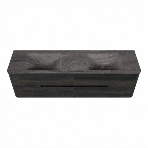Mondiaz CIRO-DLUX Badkamermeubelset - 170x45x50cm - Solid surface wastafel Oza - 2 wasbak Dubbel - zonder kraangaten - 4 lades - Shadow SW1532664