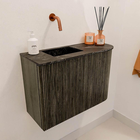 Mondiaz JOYA-DLUX Meuble de salle de bains - 61,6cm - arrondi droit couleur Shadow - Vasque FAYE position Gauche Sans trou de robinet couleur Lava SW1422845