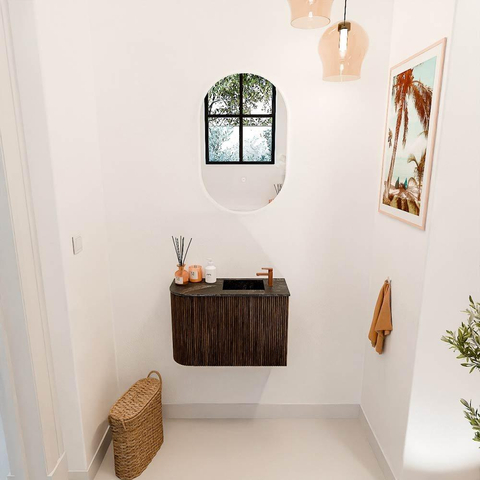 Mondiaz JOYA-DLUX Meuble de salle de bains - 61,6cm - arrondi gauche couleur Walnut - Vasque FAYE position Droite 1 trou de robinet couleur Lava SW1422447