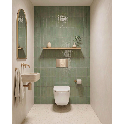 QeramiQ Dely Swirl Toiletset - 36.3x51.7cm - Geberit UP720 Duofix Sigma inbouwreservoir - 35mm zitting - geborsteld messing bedieningsplaat - ronde knoppen - wit glans SW1413878