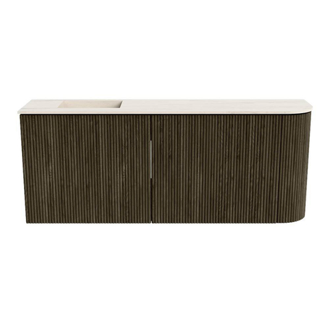 Mondiaz JOYA-DLUX Meuble de salle de bains 101.6cm - arrondi droit couleur Shadow - Vasque FAYE position Gauche Sans trou de robinet couleur Meli SW1424909