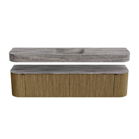 MONDIAZ THOR-DLUX Meuble de salle de bains 190cm arrondi gauche + droite couleur Dusk avec 2 tiroirs et 2 portes. Vasque suspendue CLOUD Milieu 1 trou de robinet couleur Oza. SW1466817