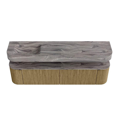 MONDIAZ THOR-DLUX Meuble de salle de bains 190cm arrondi gauche + droite couleur Dusk avec 2 tiroirs et 2 portes. Vasque suspendue CLOUD Gauche 1 trou de robinet couleur Sombra. SW1466703