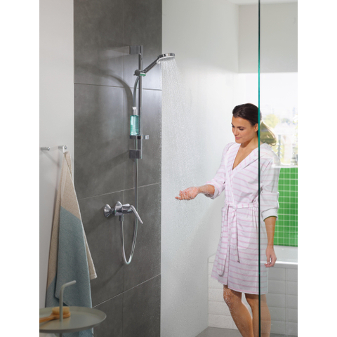 Hansgrohe Crometta Glijstangset - met Crometta Vario - handdouche - met 2 straalsoort - met Casetta zeepschaal 65c - wit chroom SW73216